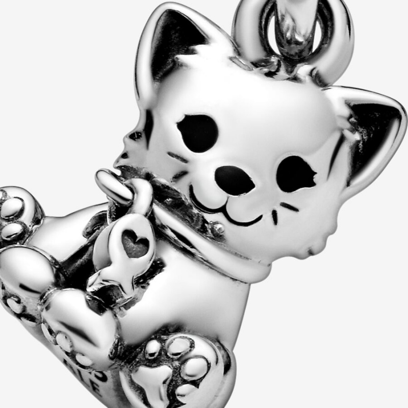 Sterling silver Pandora Sweet Cat Dangle Charms | PORHIY-078