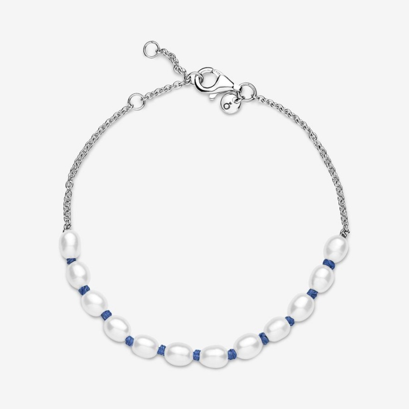 Sterling silver Pandora Treated Freshwater Cultured Pearl Blue Cord Non-charm Bracelets | YPSUER-729