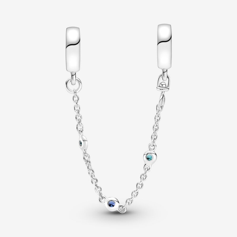 Sterling silver Pandora Triple Blue Stone Safety Chains | OVRDAG-568