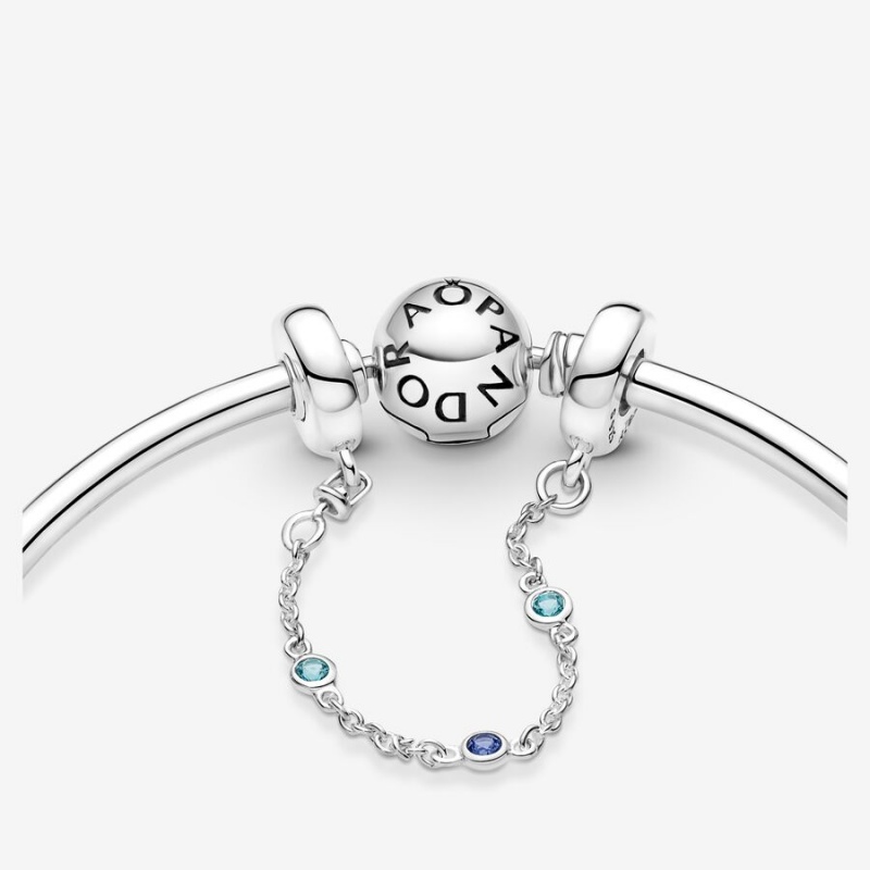 Sterling silver Pandora Triple Blue Stone Safety Chains | OVRDAG-568