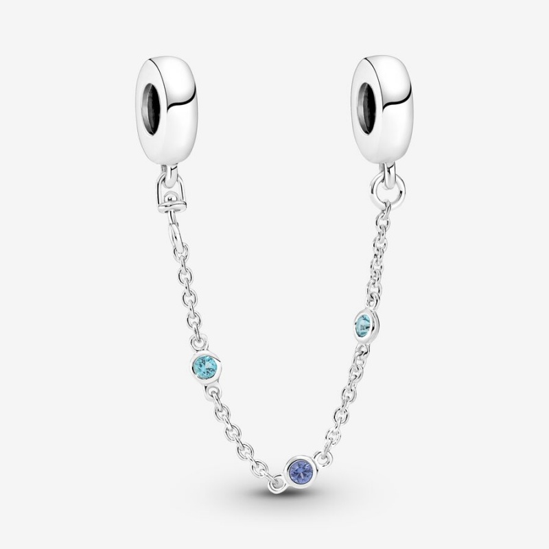 Sterling silver Pandora Triple Blue Stone Safety Chains | OVRDAG-568