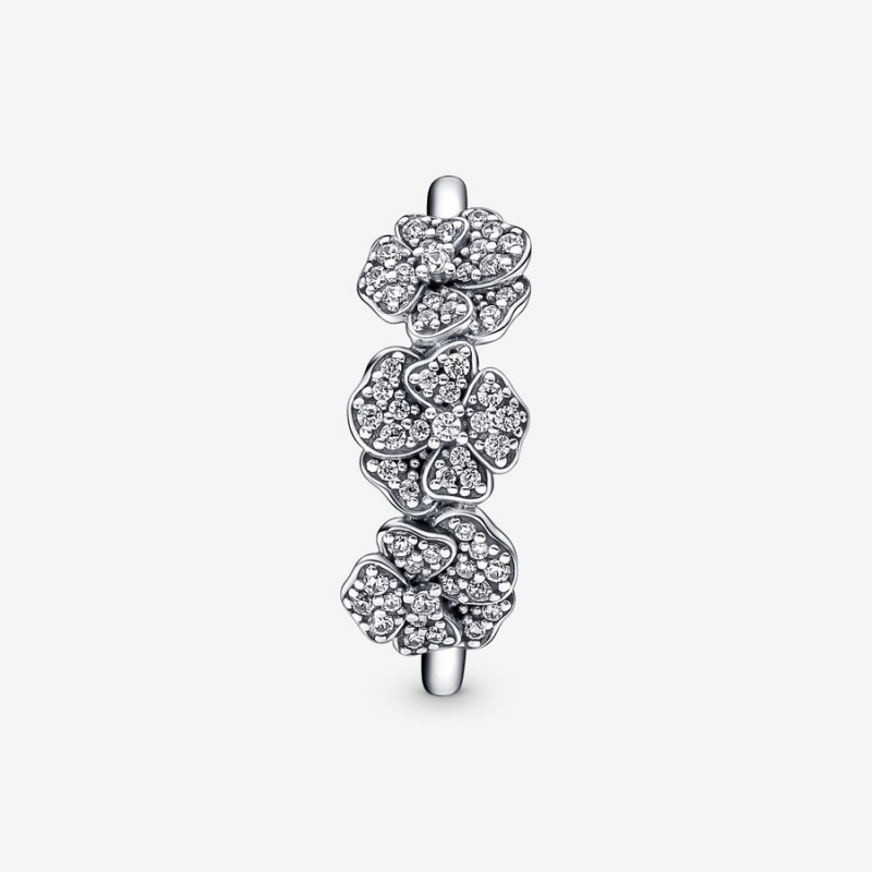 Sterling silver Pandora Triple Pansy Flower Statement Rings | XWBUJQ-938