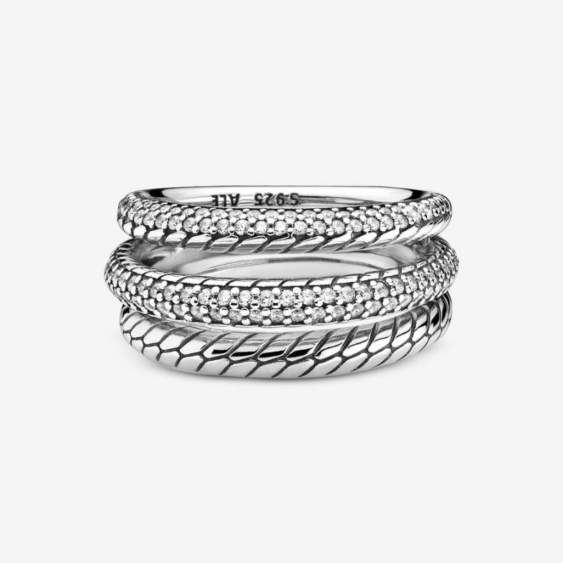 Sterling silver Pandora Triple Pave Snake Pattern Statement Rings | LWCONE-786