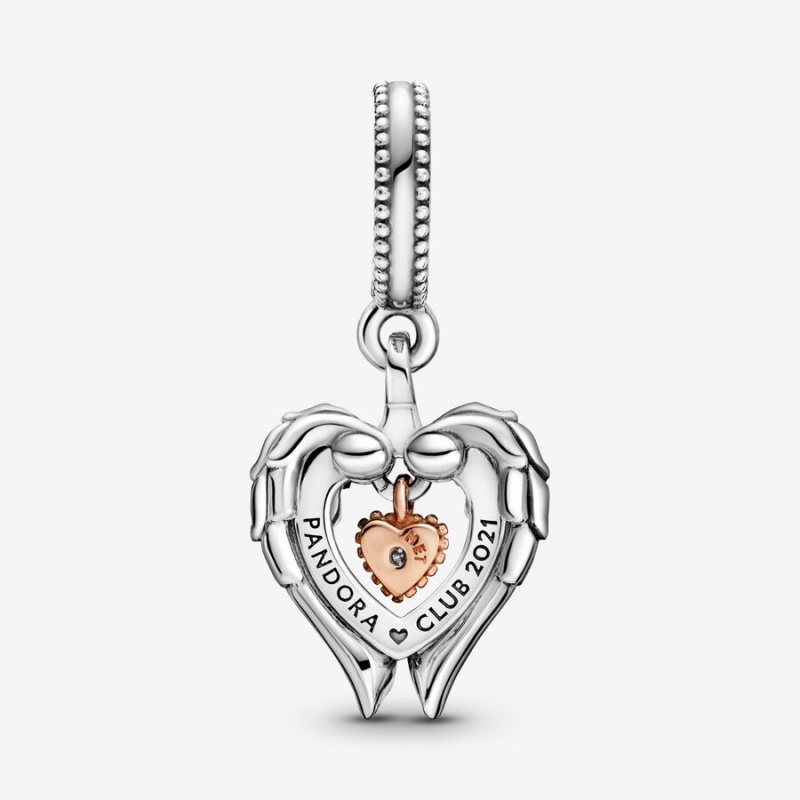 Two-tone Pandora Club 2021 Angel Wings Dangle Charms | RVODLJ-782