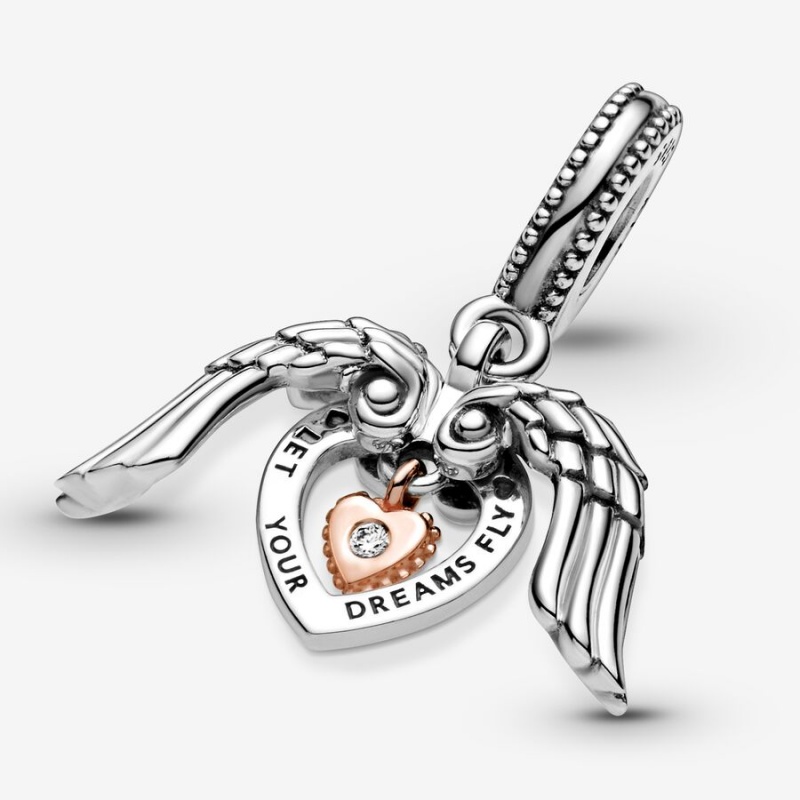 Two-tone Pandora Club 2021 Angel Wings Dangle Charms | RVODLJ-782