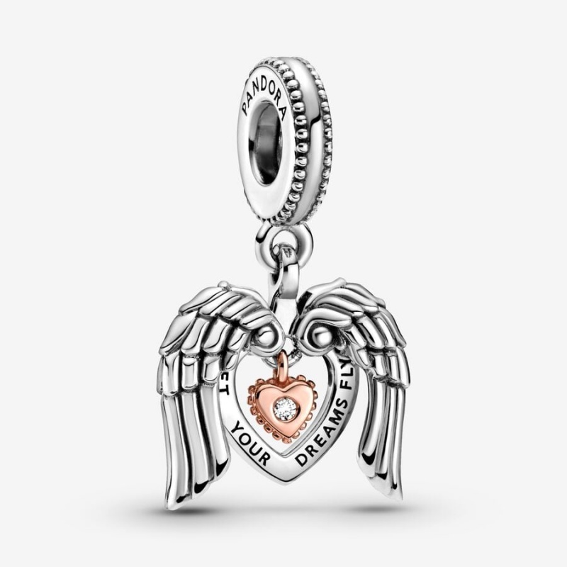 Two-tone Pandora Club 2021 Angel Wings Dangle Charms | RVODLJ-782