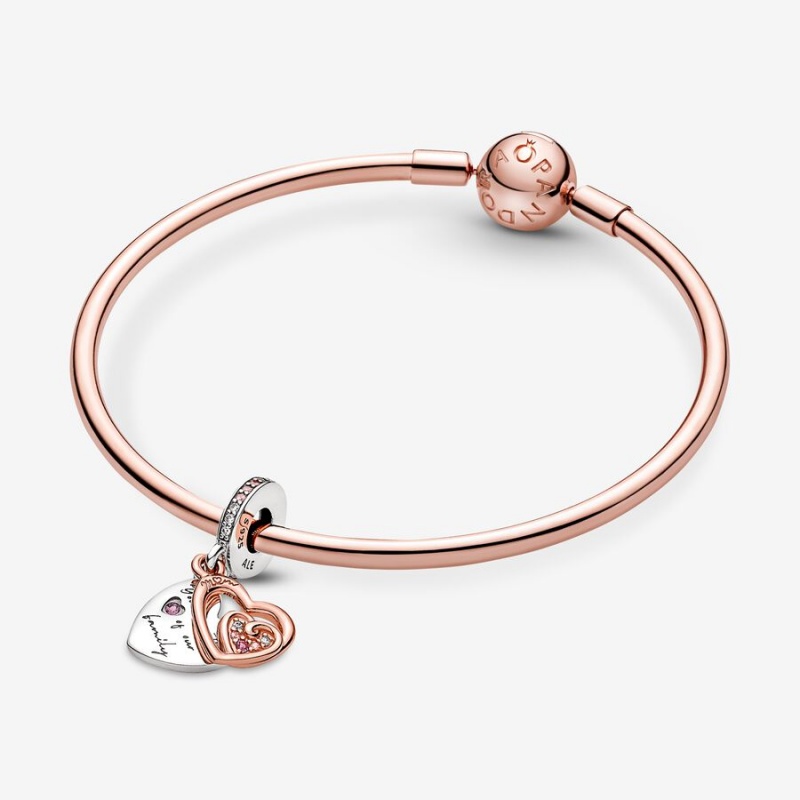 Two-tone Pandora Entwined Infinite Hearts Double Dangle Charms | HCENDX-370