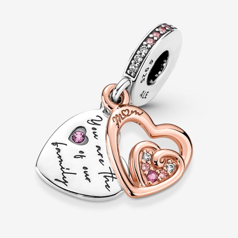 Two-tone Pandora Entwined Infinite Hearts Double Dangle Charms | HCENDX-370