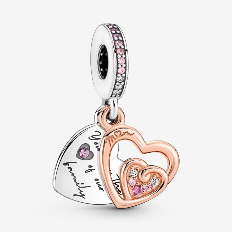 Two-tone Pandora Entwined Infinite Hearts Double Dangle Charms | HCENDX-370