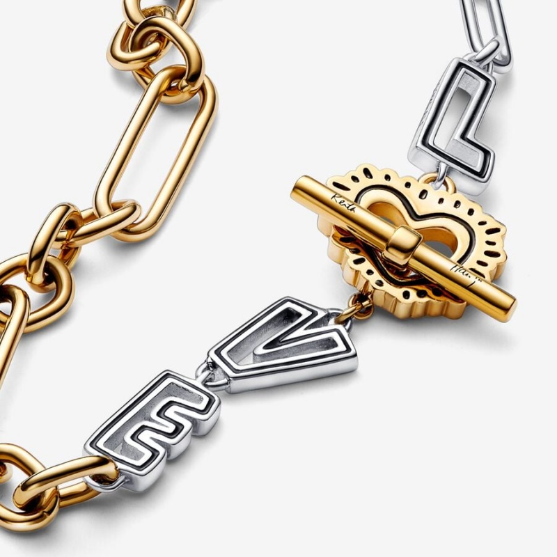 Two-tone Pandora Keith Haring x Love Links Link Bracelets | XWQCBV-078