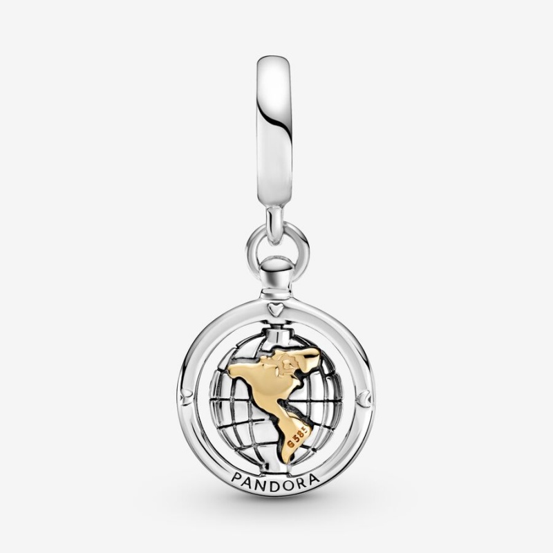 Two-tone Pandora Spinning World Dangle Charms | UJCXKN-178