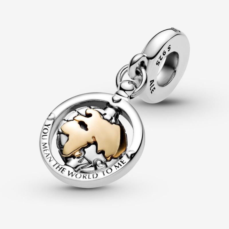 Two-tone Pandora Spinning World Dangle Charms | UJCXKN-178