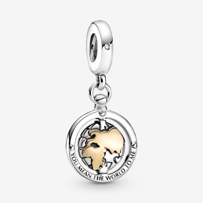 Two-tone Pandora Spinning World Dangle Charms | UJCXKN-178