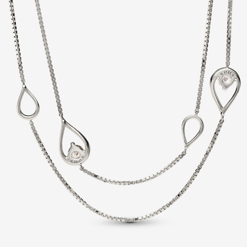 White gold Pandora Brilliance 0.50 ct tw Long Lab-Created Diamond Necklaces | WOQHRU-198