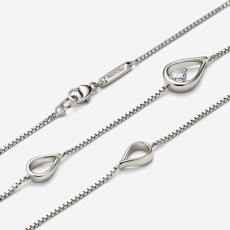 White gold Pandora Brilliance 0.50 ct tw Long Lab-Created Diamond Necklaces | WOQHRU-198