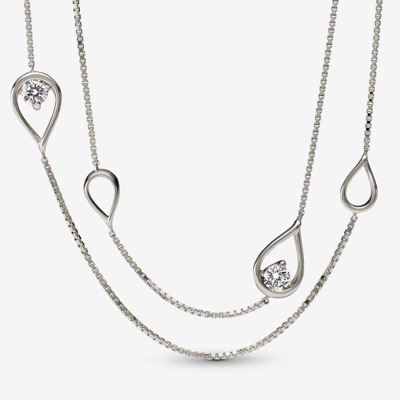 White gold Pandora Brilliance 0.50 ct tw Long Lab-Created Diamond Necklaces | WOQHRU-198